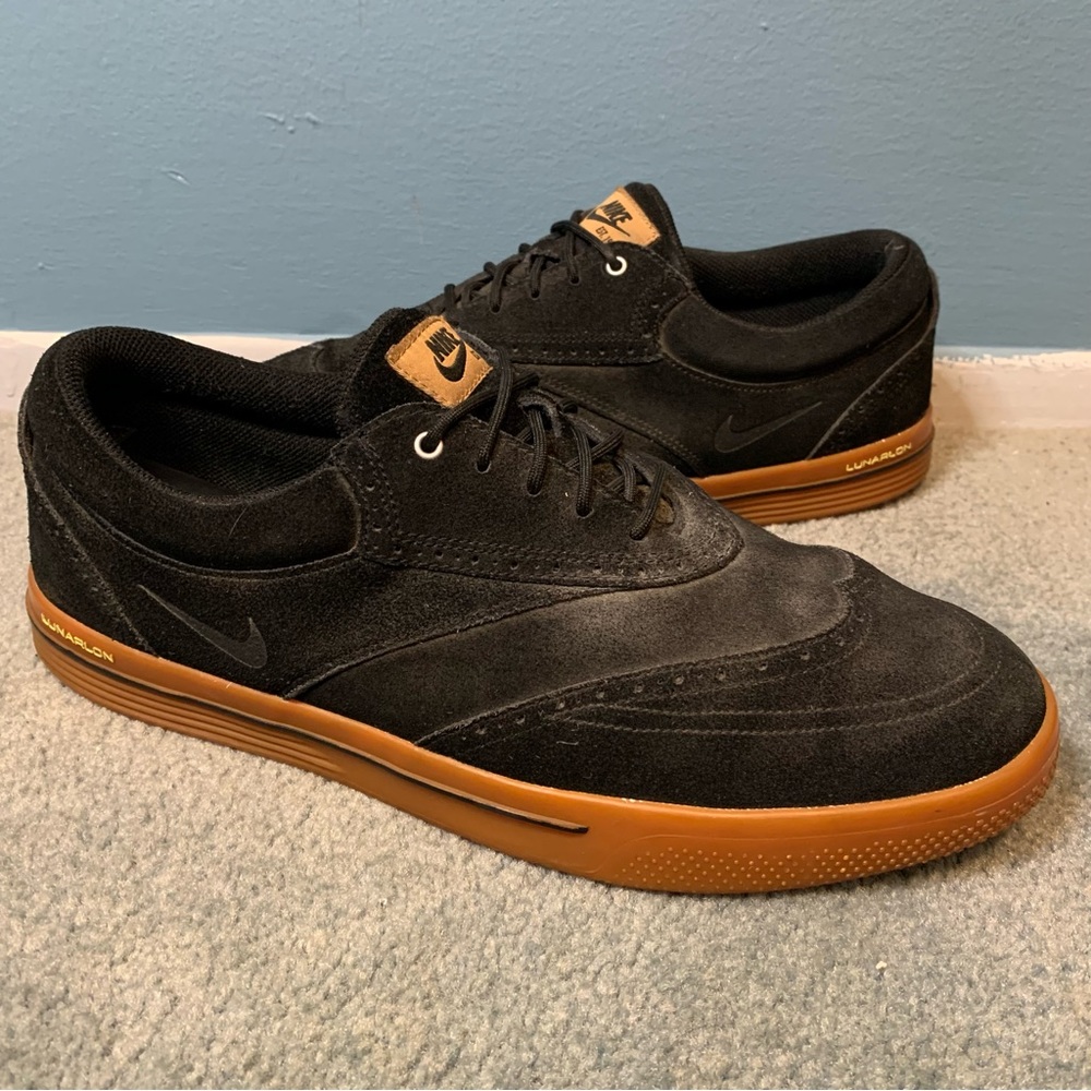 Nike Lunarlon Golf Shoes Black Suede Wingtip 533094-002 Men's Size 11